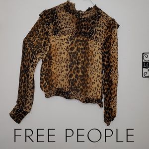 Free People Roma Leopard Print Mock Neck Blouse